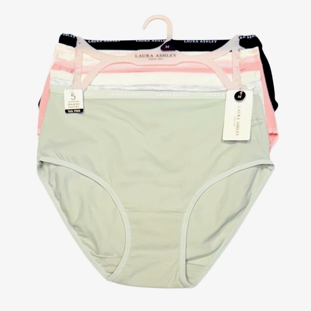 LAURA ASHLEY 5 Pack Panties Cotton Spandex Tag Free Pastel Neutral NWT Medium